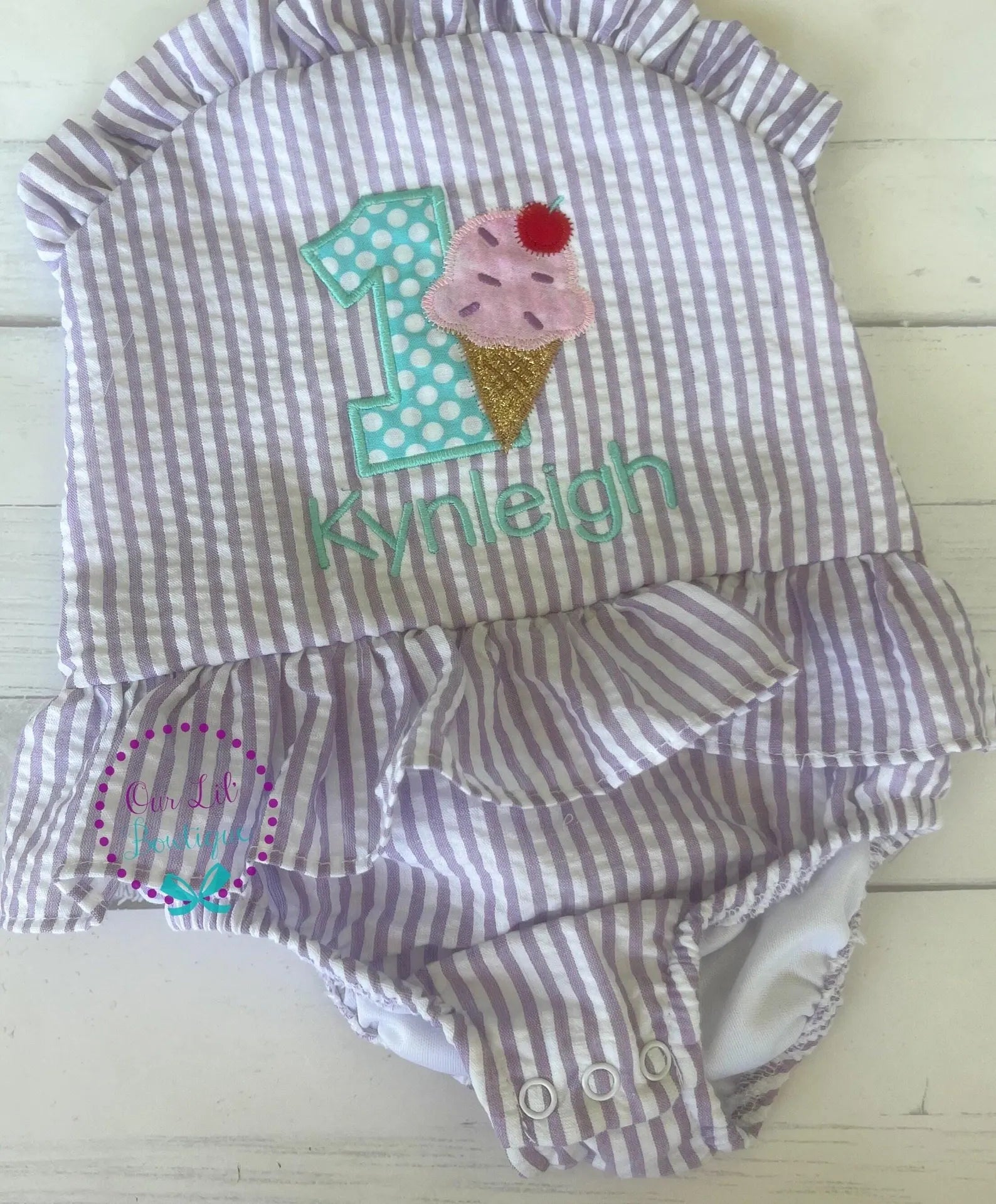 Ice Cream Bathing Suit - Monogrammed Seersucker Bathing Suit - Bathing Suit - Birthday Bathing Suit - Gingham