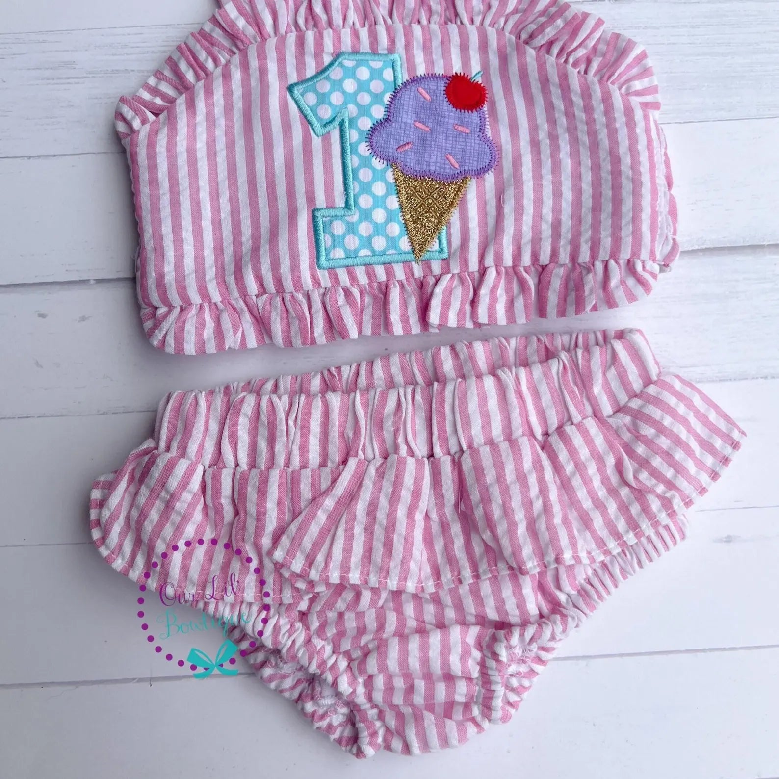 Ice Cream Bathing Suit - Monogrammed Seersucker Bathing Suit - Bathing Suit - Birthday Bathing Suit - Gingham