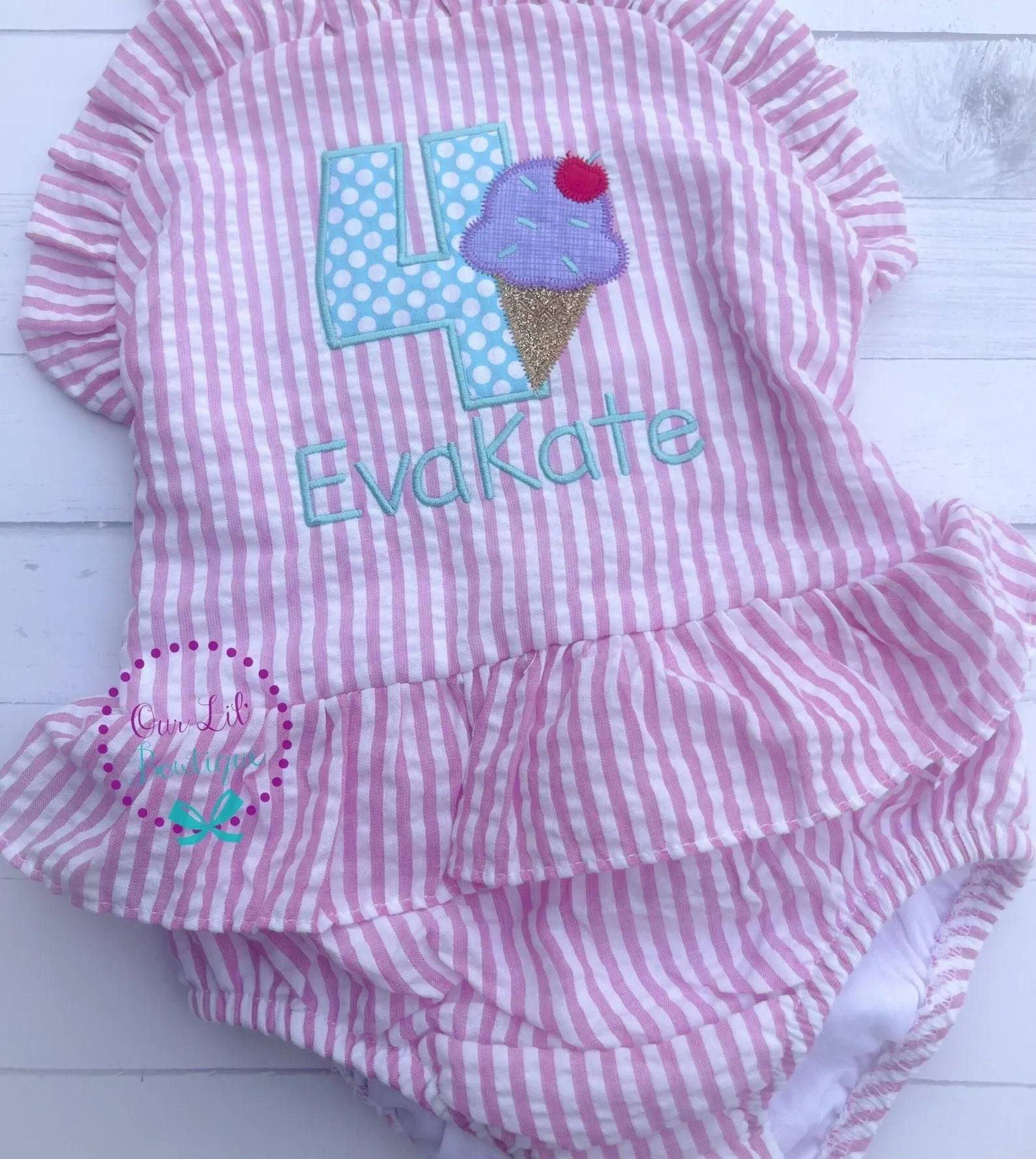 Ice Cream Bathing Suit - Monogrammed Seersucker Bathing Suit - Bathing Suit - Birthday Bathing Suit - Gingham