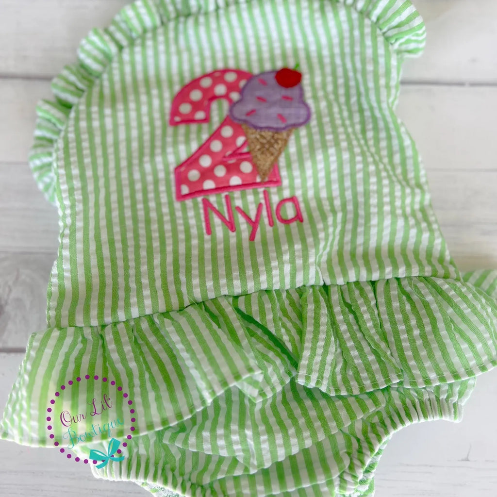 Ice Cream Bathing Suit - Monogrammed Seersucker Bathing Suit - Bathing Suit - Birthday Bathing Suit - Gingham
