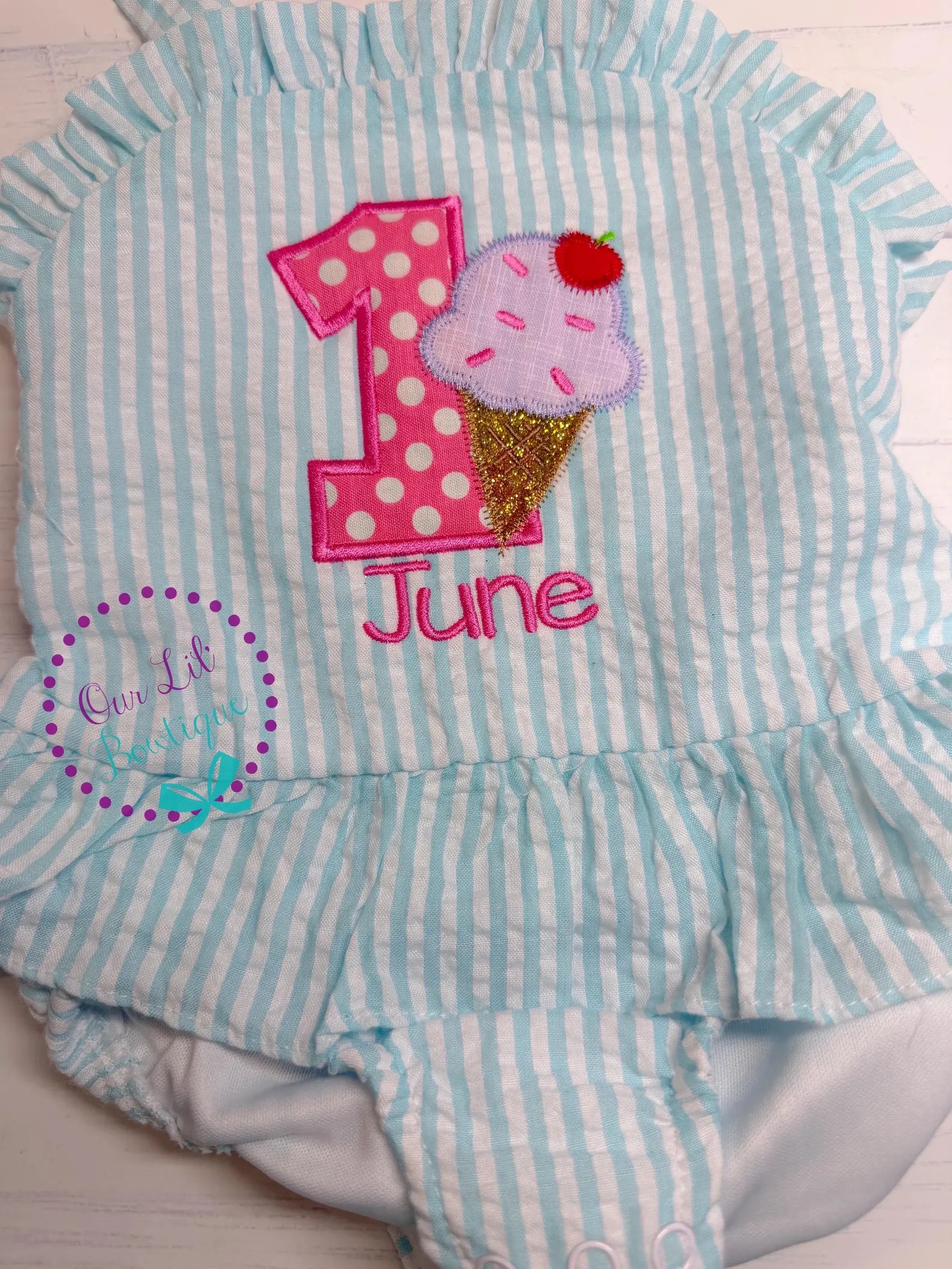 Ice Cream Bathing Suit - Monogrammed Seersucker Bathing Suit - Bathing Suit - Birthday Bathing Suit - Gingham