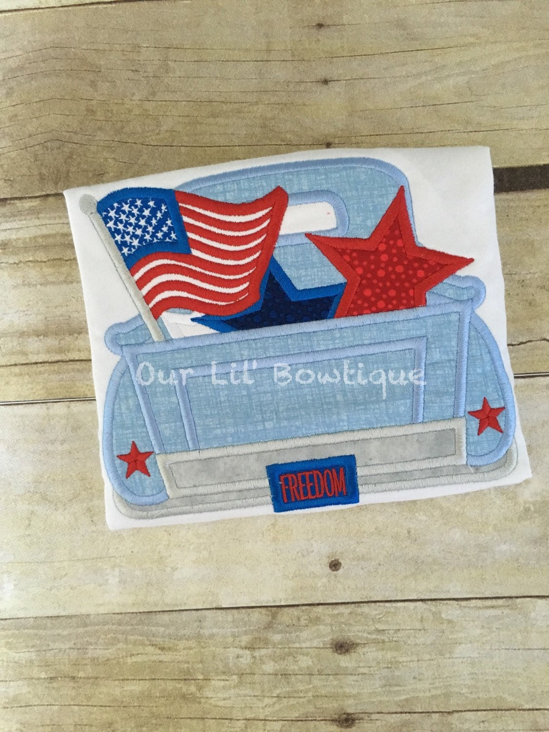 Personalized 4th of July Truck Shirt: Embroidered Patriotic Applique