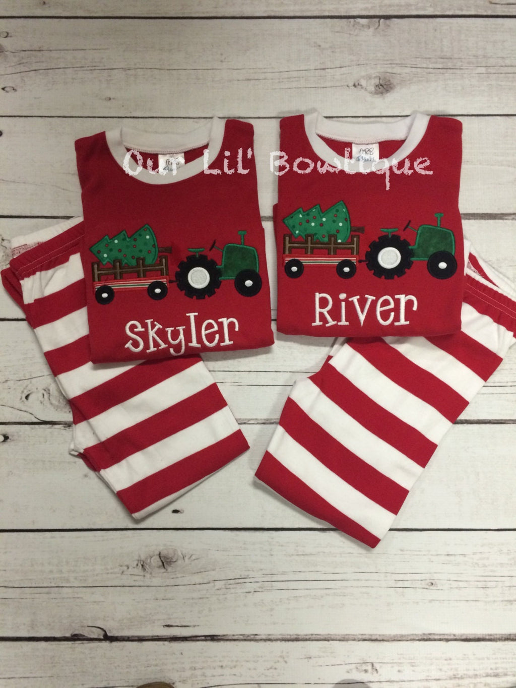 PRE-ORDER - Christmas Tractor- Boy's Christmas PJs- Christmas Tree - Personalized Christmas PJs - Christmas Tractor -Tractor Pajamas-Tractor