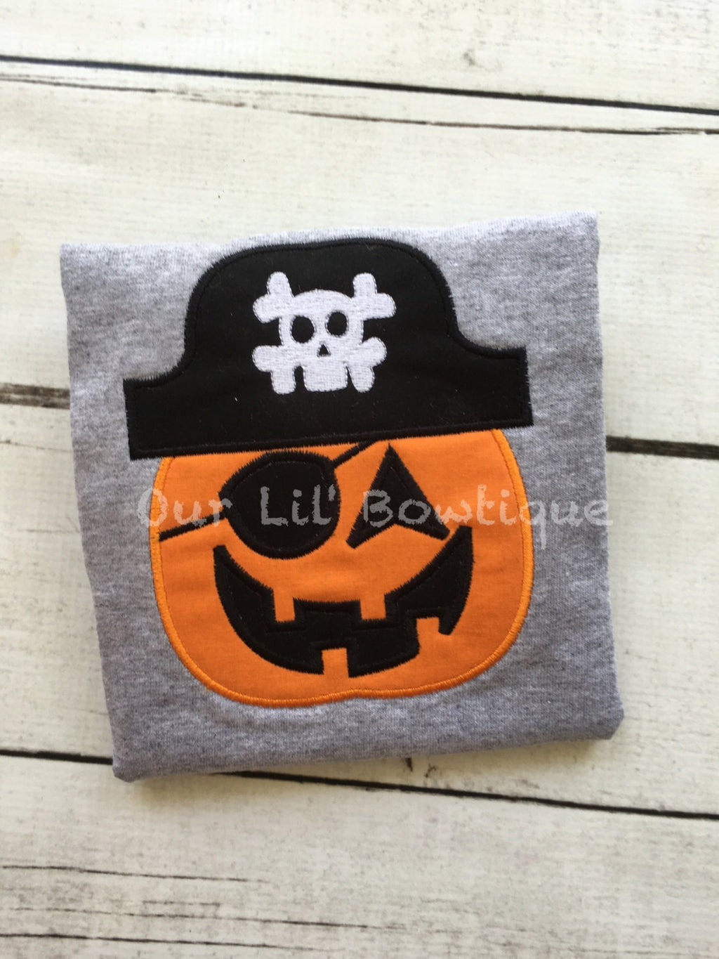 Boys Halloween Shirt: Embroidered Pumpkin Pirate Costume