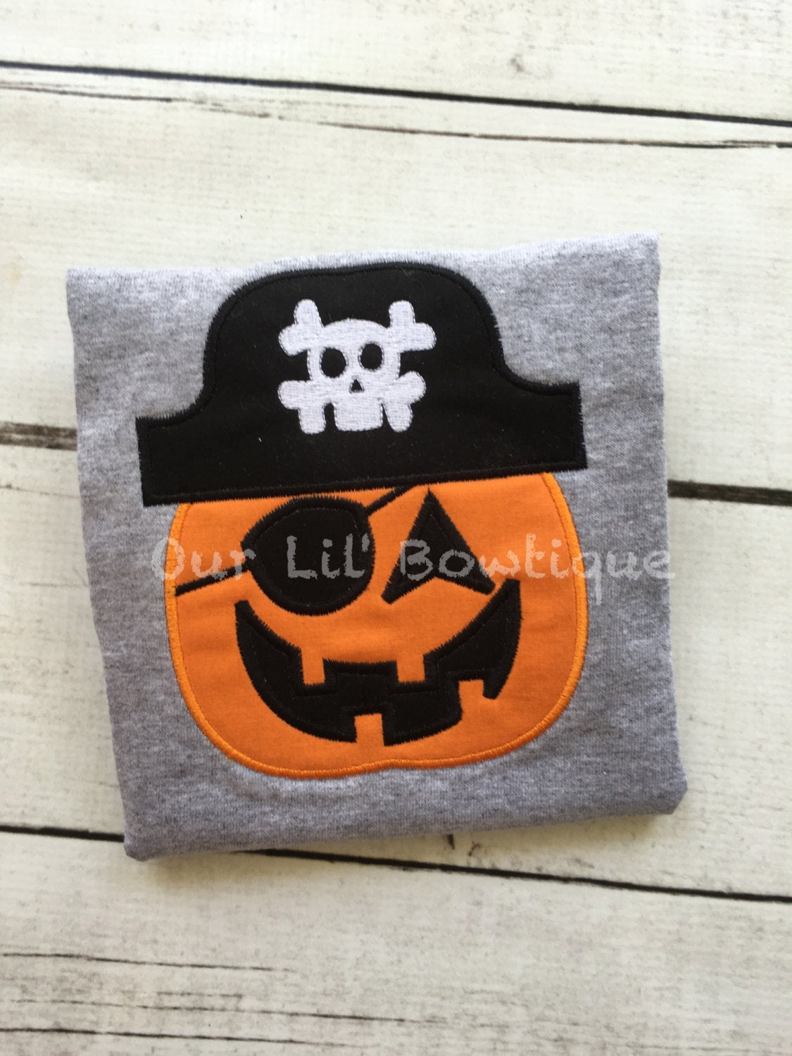 Boys Halloween Shirt: Embroidered Pumpkin Pirate Costume