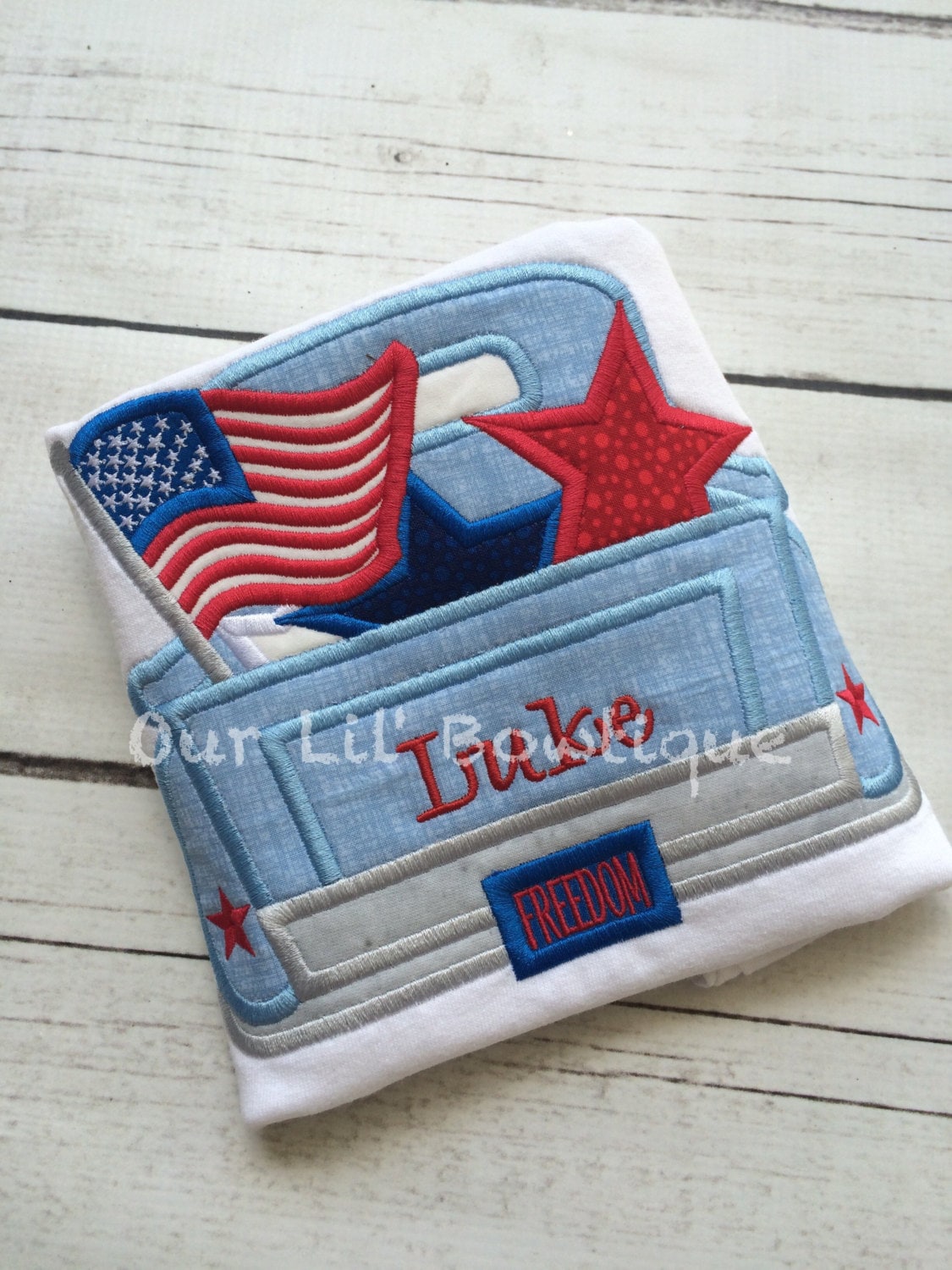 Personalized 4th of July Truck Shirt: Embroidered Patriotic Applique