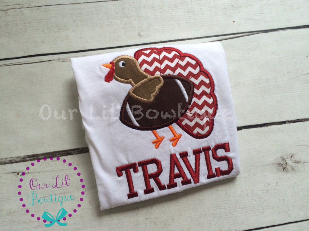 Embroidered Turkey Football Shirt: Boys Thanksgiving Outfit