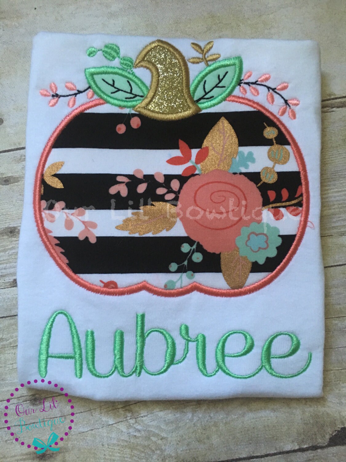 Girls Pumpkin Appliqué Shirt: Ruffle Sleeve Fall Birthday Outfit