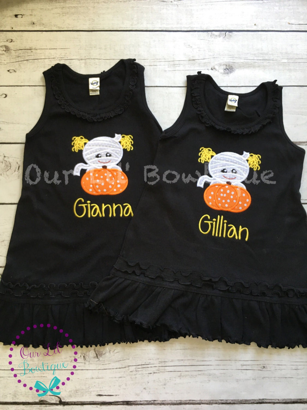 Mummy Halloween Shirt: Pumpkin Applique, Personalized