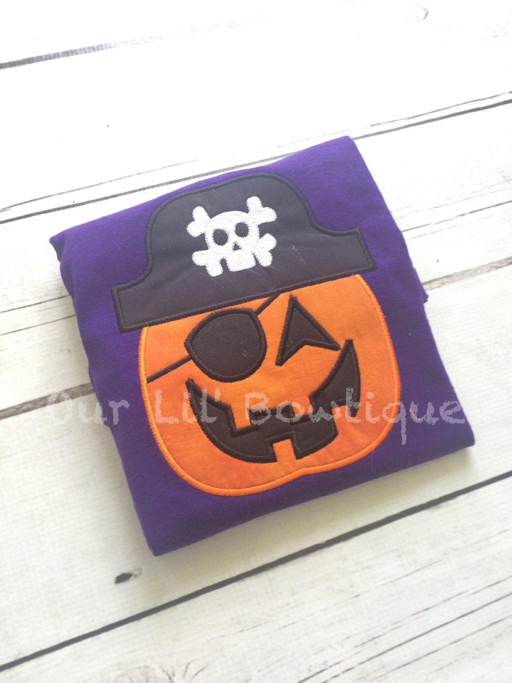 Boys Halloween Shirt: Embroidered Pumpkin Pirate Costume