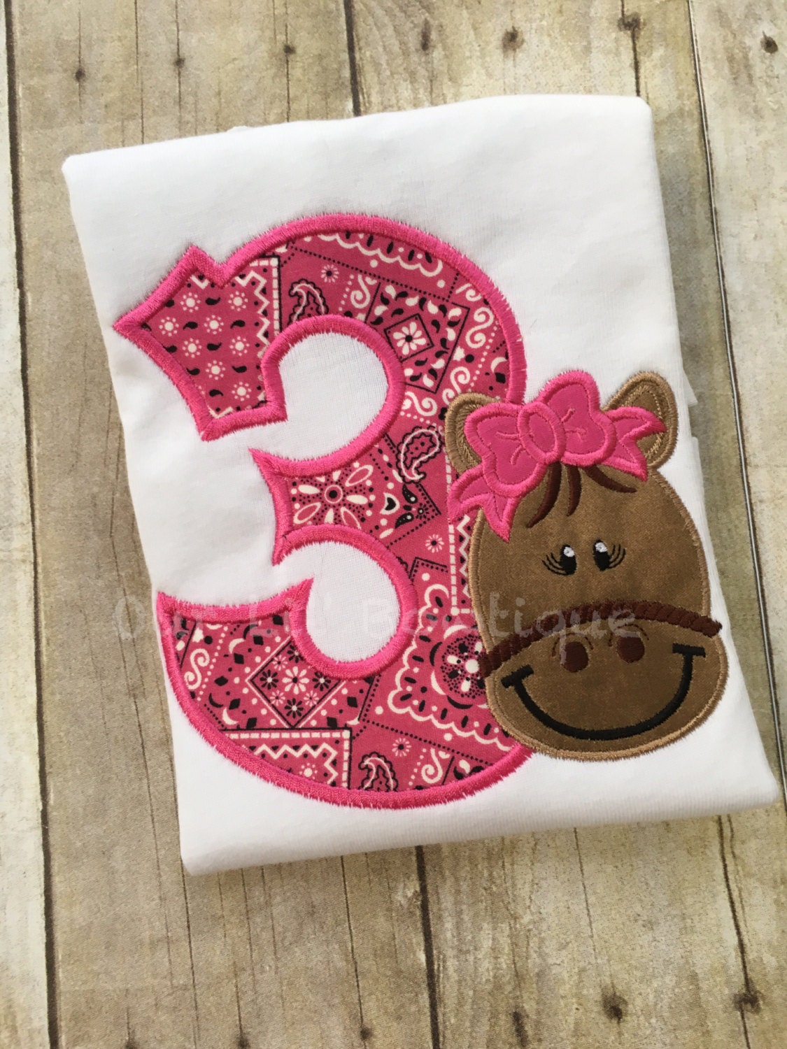 Personalized Horse Birthday Shirt: Pink Bandana Pony Applique