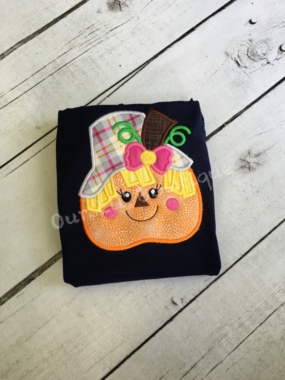 Girls Scarecrow Pumpkin Appliqué Shirt: Personalized Fall Outfit