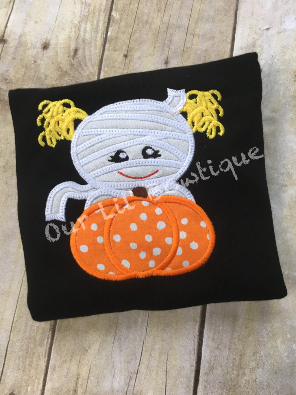 Mummy Halloween Shirt: Pumpkin Applique, Personalized