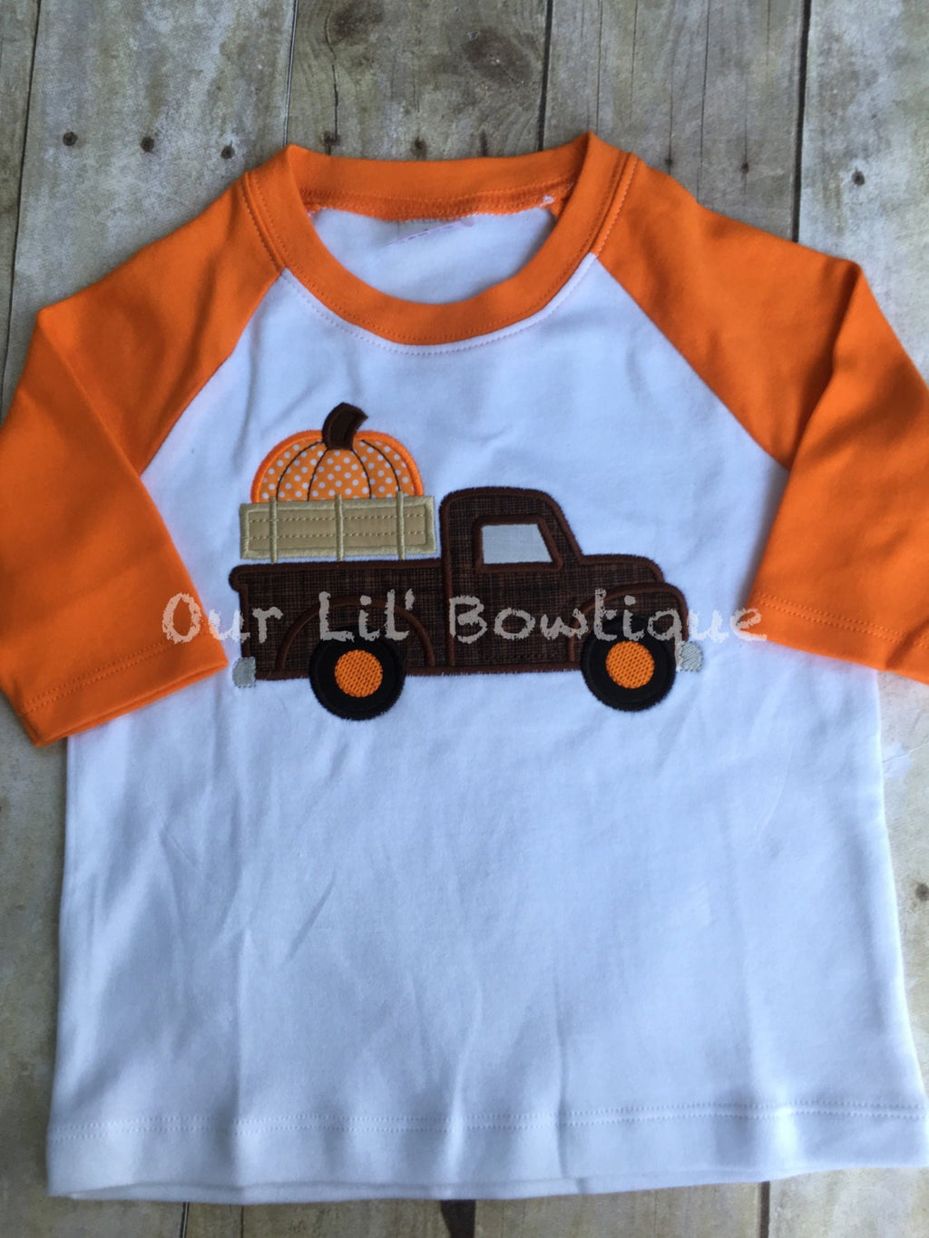 Personalized Pumpkin Truck Shirt - Thanksgiving Raglan - Halloween Applique