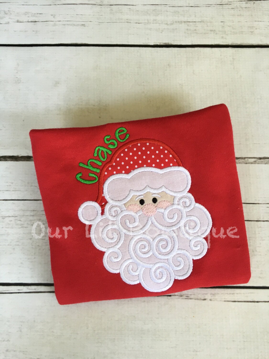 Personalized Santa Applique Christmas Shirt: Plaid Hat
