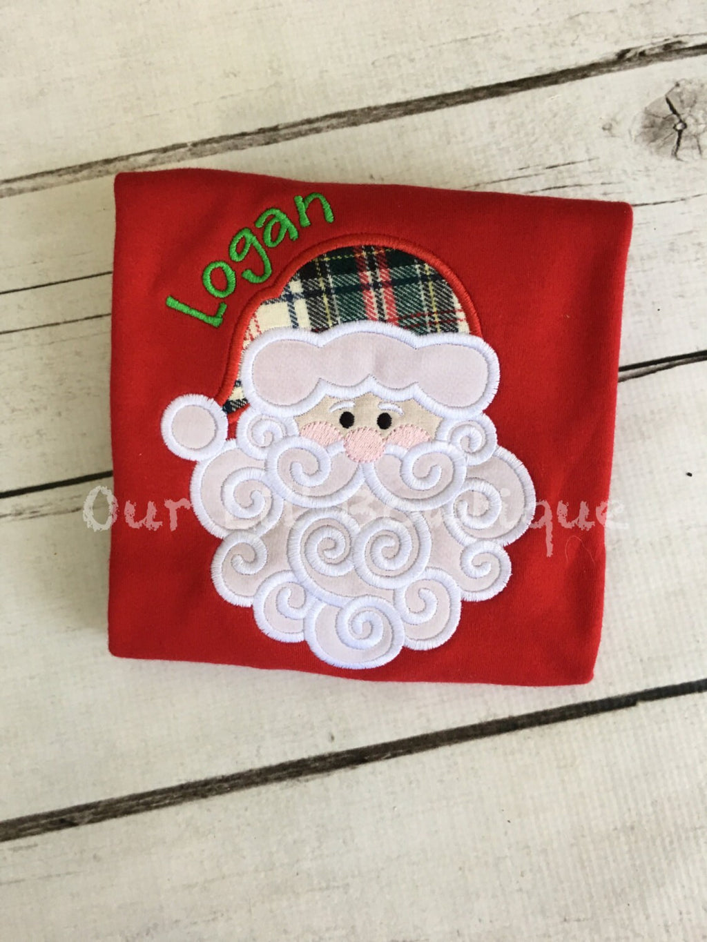 Personalized Santa Applique Christmas Shirt: Plaid Hat