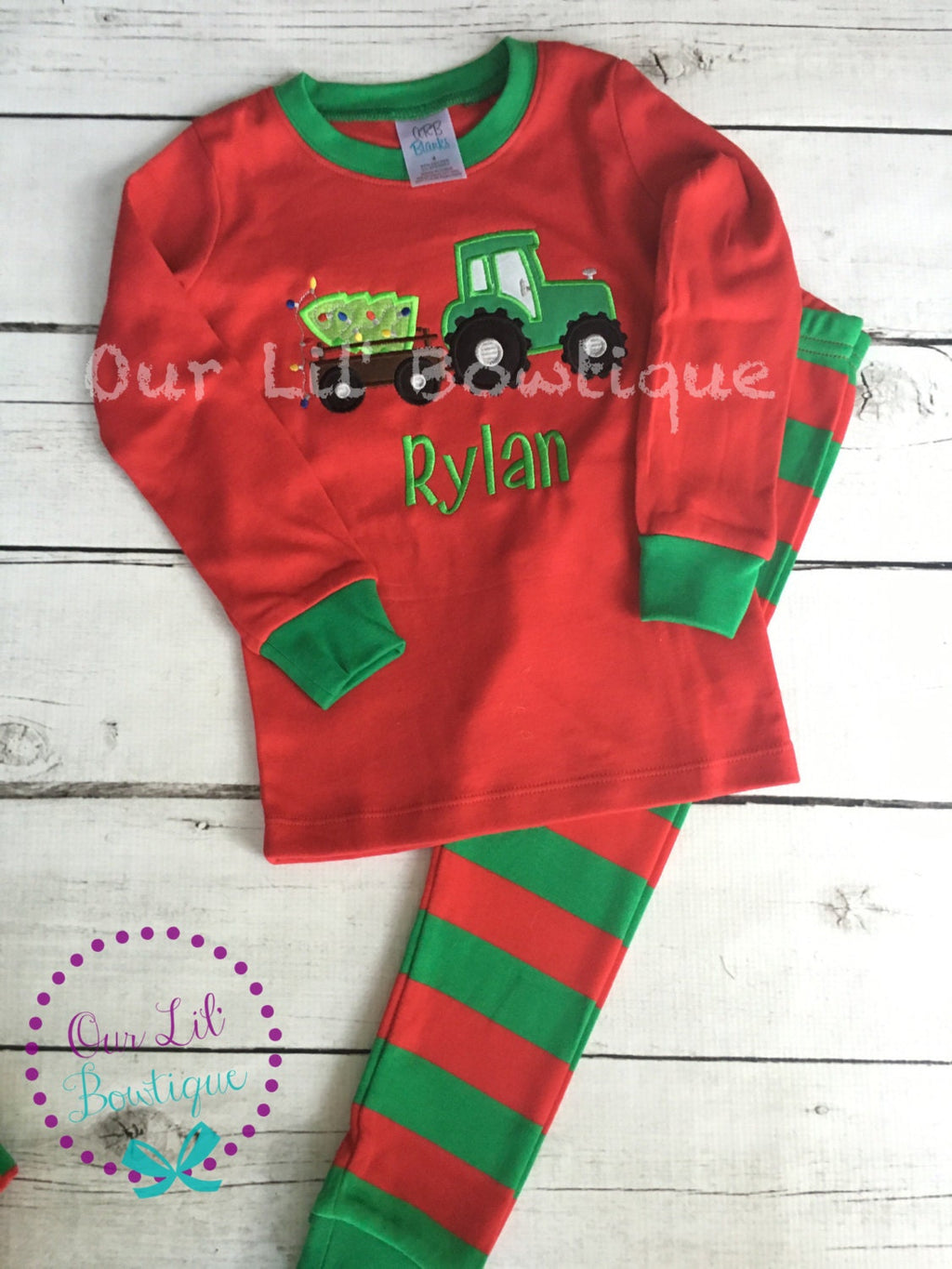 PRE-ORDER Christmas Tractor - Boy's Christmas PJs- Christmas Tree - Personalized Christmas PJs - Christmas Tractor Shirt-Christmas Tractor
