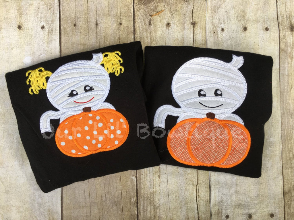 Mummy Halloween Shirt: Pumpkin Applique, Personalized