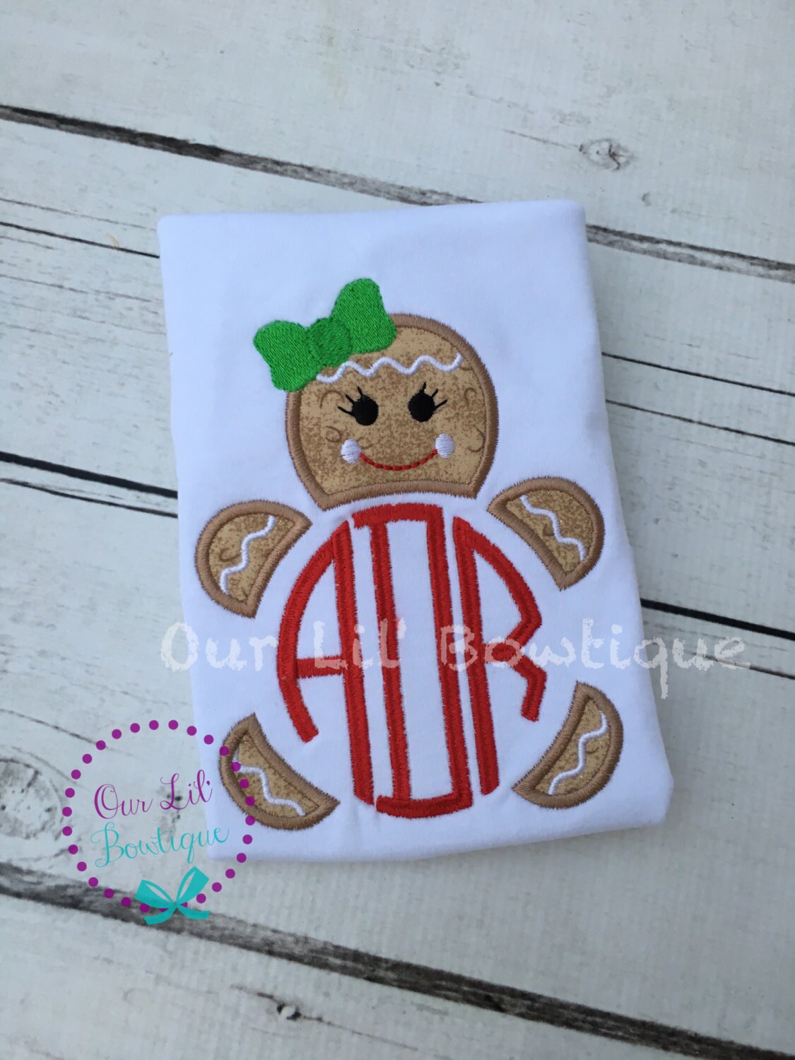 Gingerbread Christmas Applique Shirt or Dress: Monogrammed Holiday Outfit