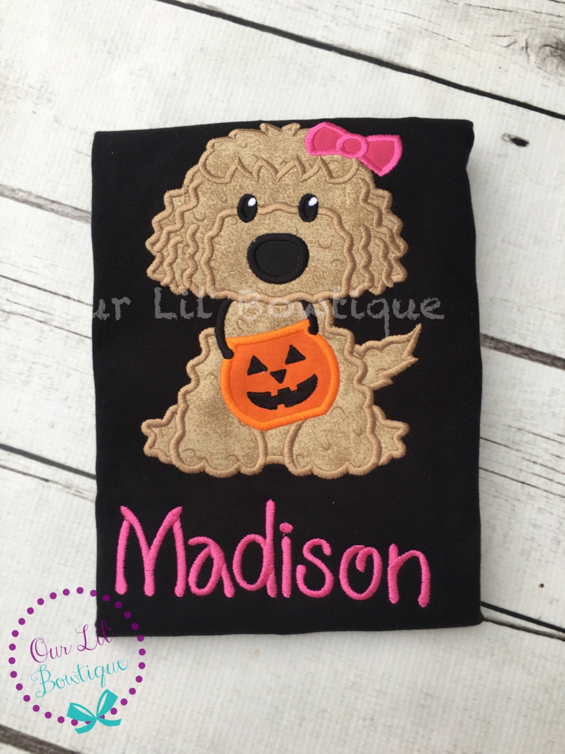 Pumpkin Applique Dog Halloween Shirt - Personalized