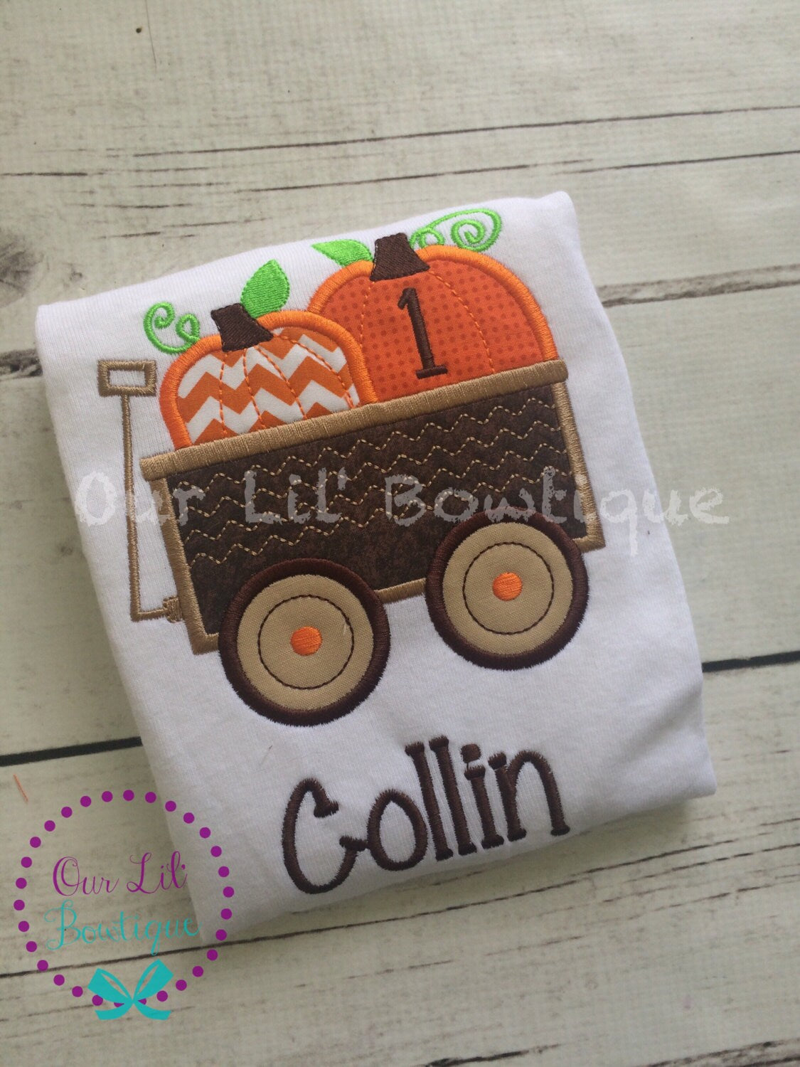 Embroidered Pumpkin Wagon Shirt: Personalized Boys Fall Tee