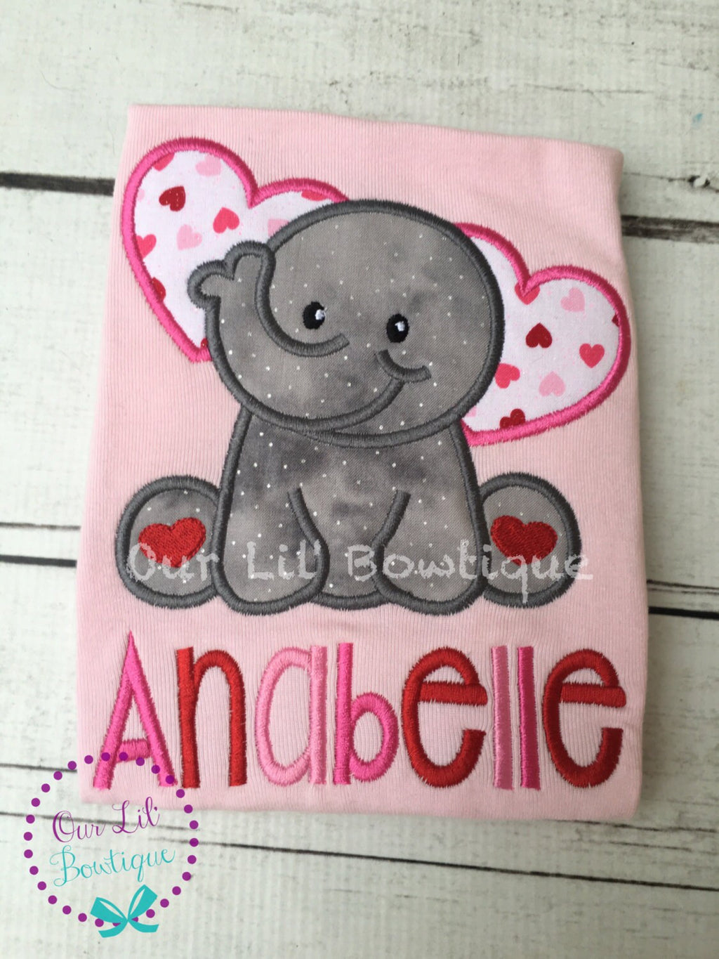 Personalized Valentine Elephant Applique Shirt