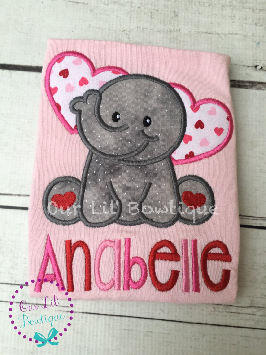 Personalized Valentine Elephant Applique Shirt