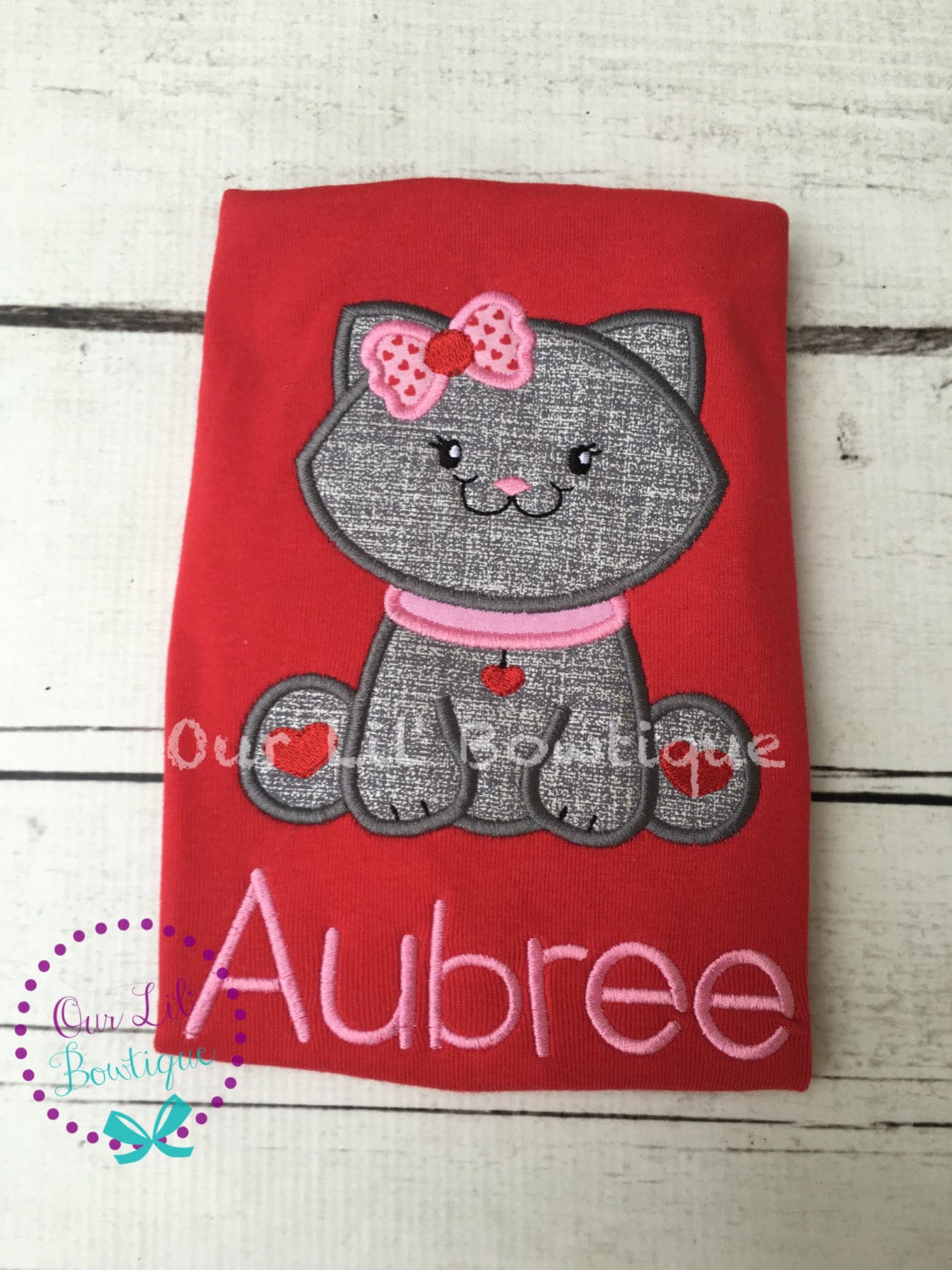 Personalized Valentine's Day Cat Applique Shirt