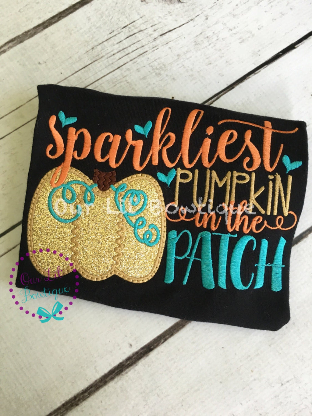 Sparkliest Pumpkin Patch Shirt: Girls Halloween Applique Shirt