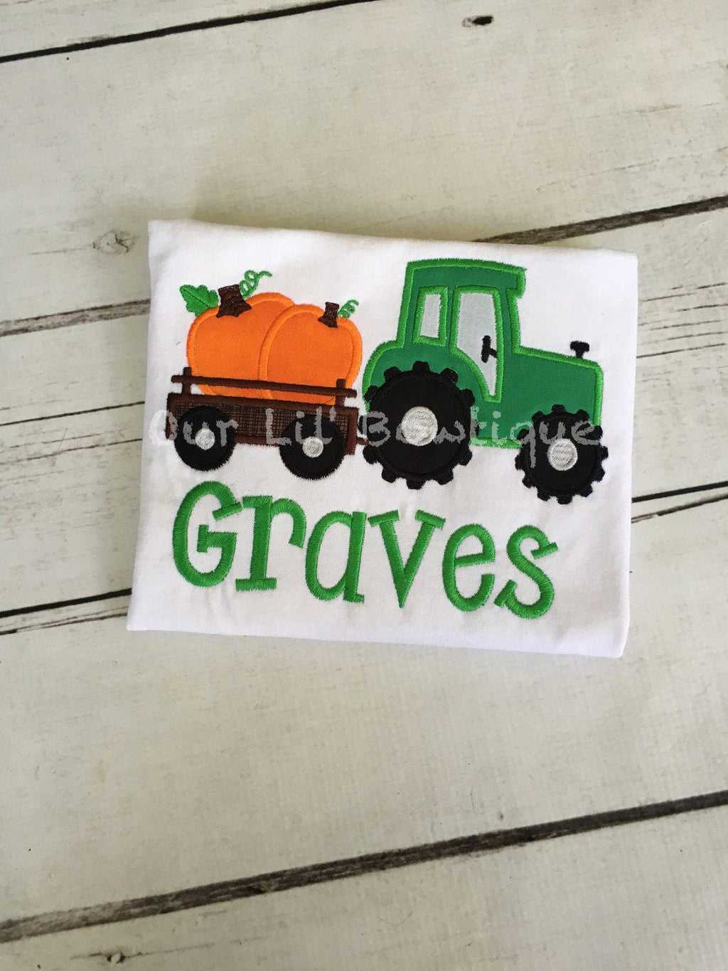 Embroidered Pumpkin Tractor Boys Shirt: Personalized Fall Birthday Tee