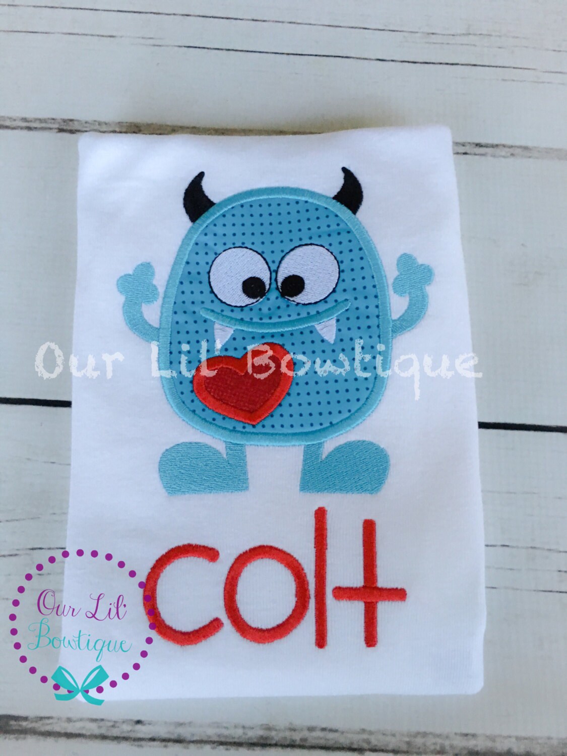 Boy Valentine Shirt: Monster Applique, Personalized Valentine's Day