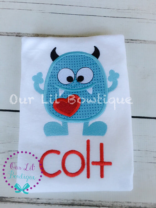 Boy Valentine Shirt: Monster Applique, Personalized Valentine's Day