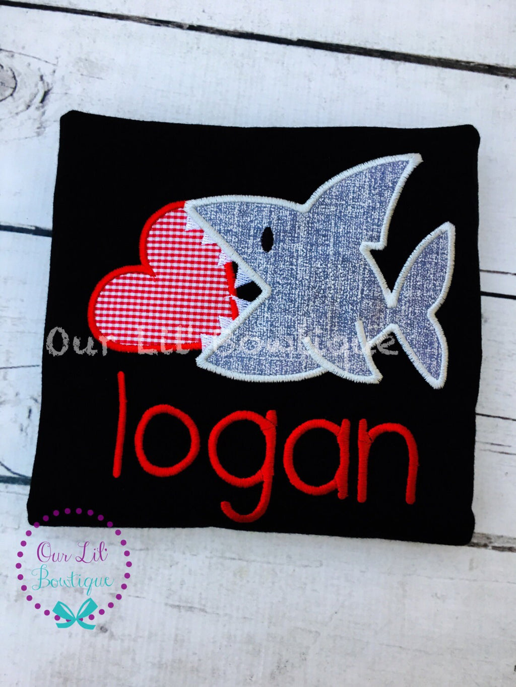 Personalized Valentine Shark Applique Shirt - Boy Valentine's Day