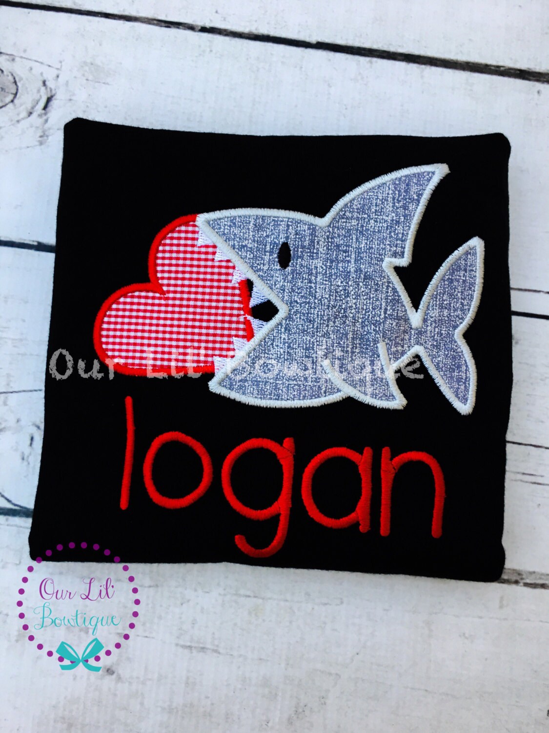 Personalized Valentine Shark Applique Shirt - Boy Valentine's Day