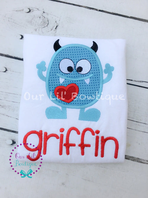 Boy Valentine Shirt: Monster Applique, Personalized Valentine's Day