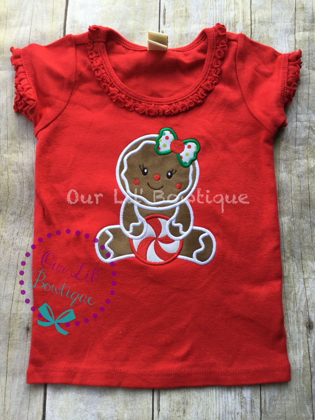 Gingerbread Christmas Shirt - Girls Christmas Dress - Gingerbread Shirt - Christmas Applique Dress - Christmas Applique Shirt - Gingerbread