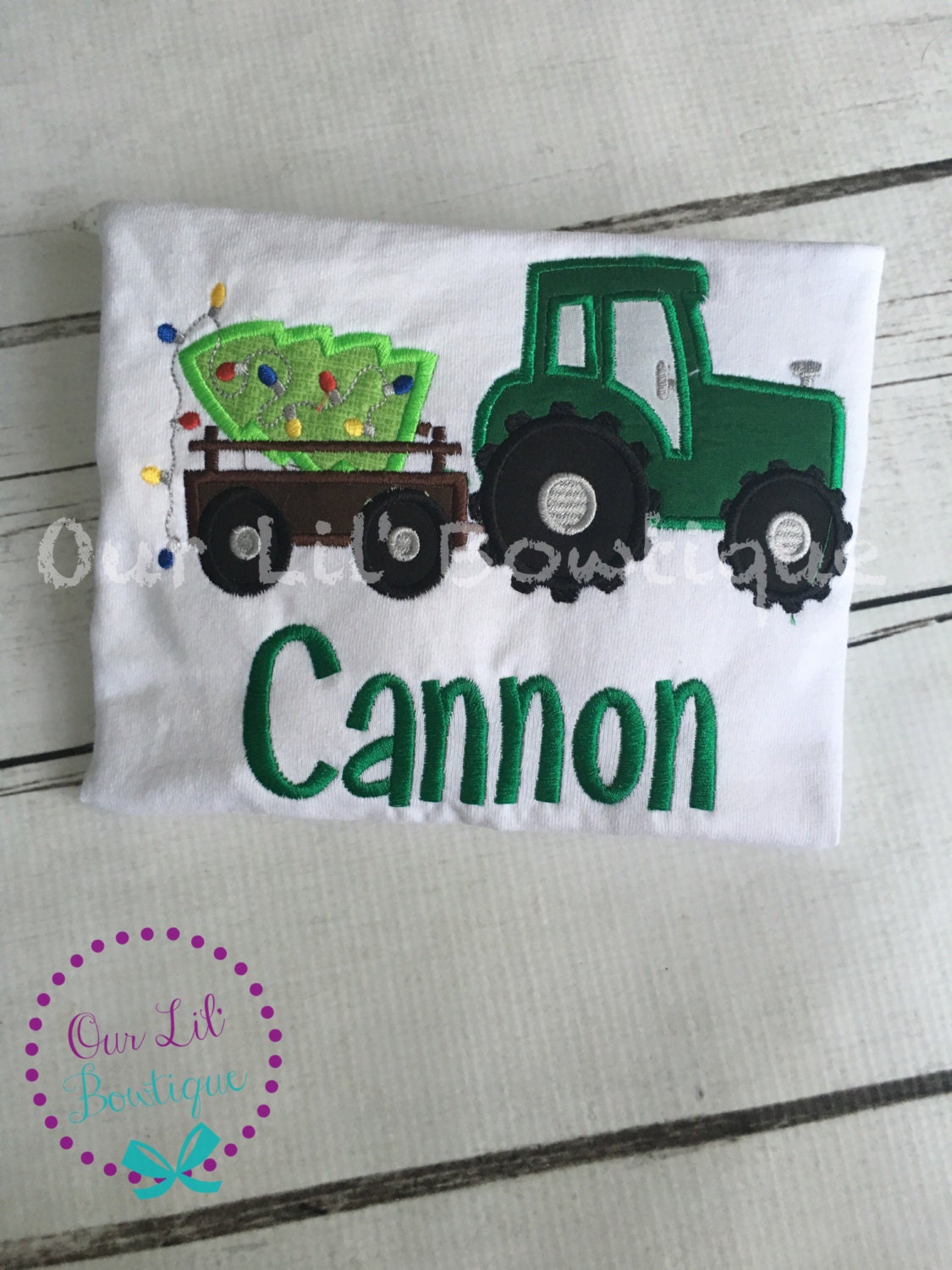 Christmas Tree Tractor Appliqué Shirt - Personalized Holiday Tee