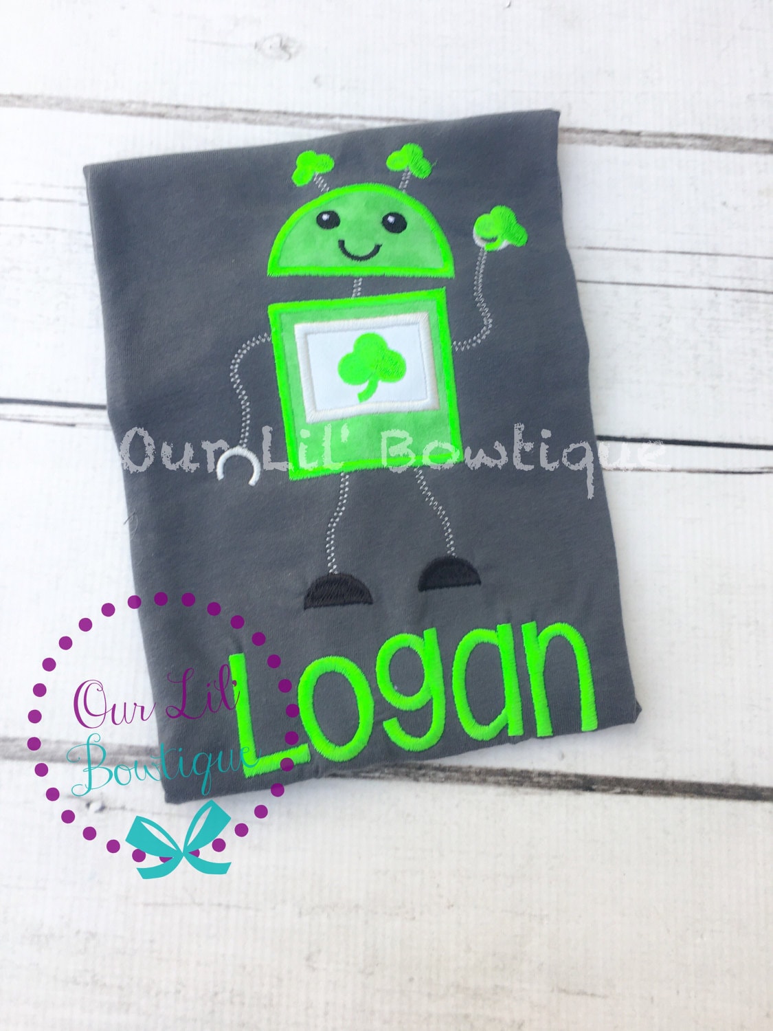 Personalized St. Patrick's Day Robot Applique Shirt