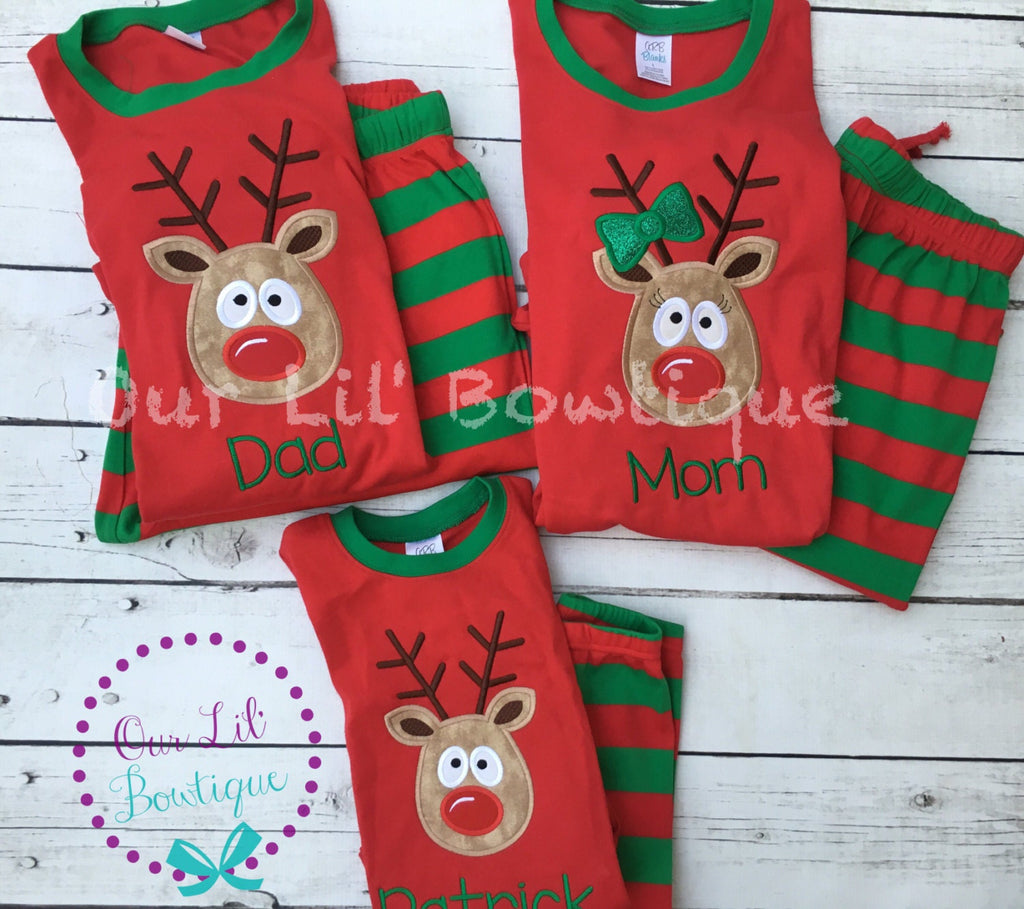 PRE-ORDER Personalized Reindeer Christmas Pajamas: Striped Holiday PJs