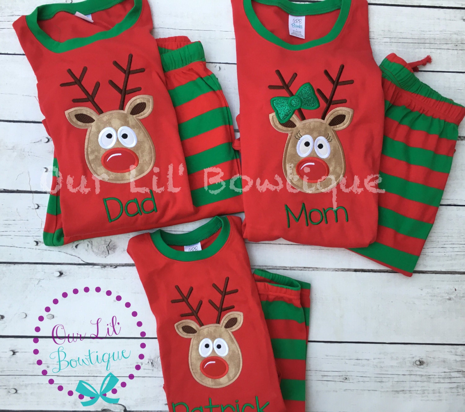 PRE-ORDER Personalized Reindeer Christmas Pajamas: Striped Holiday PJs