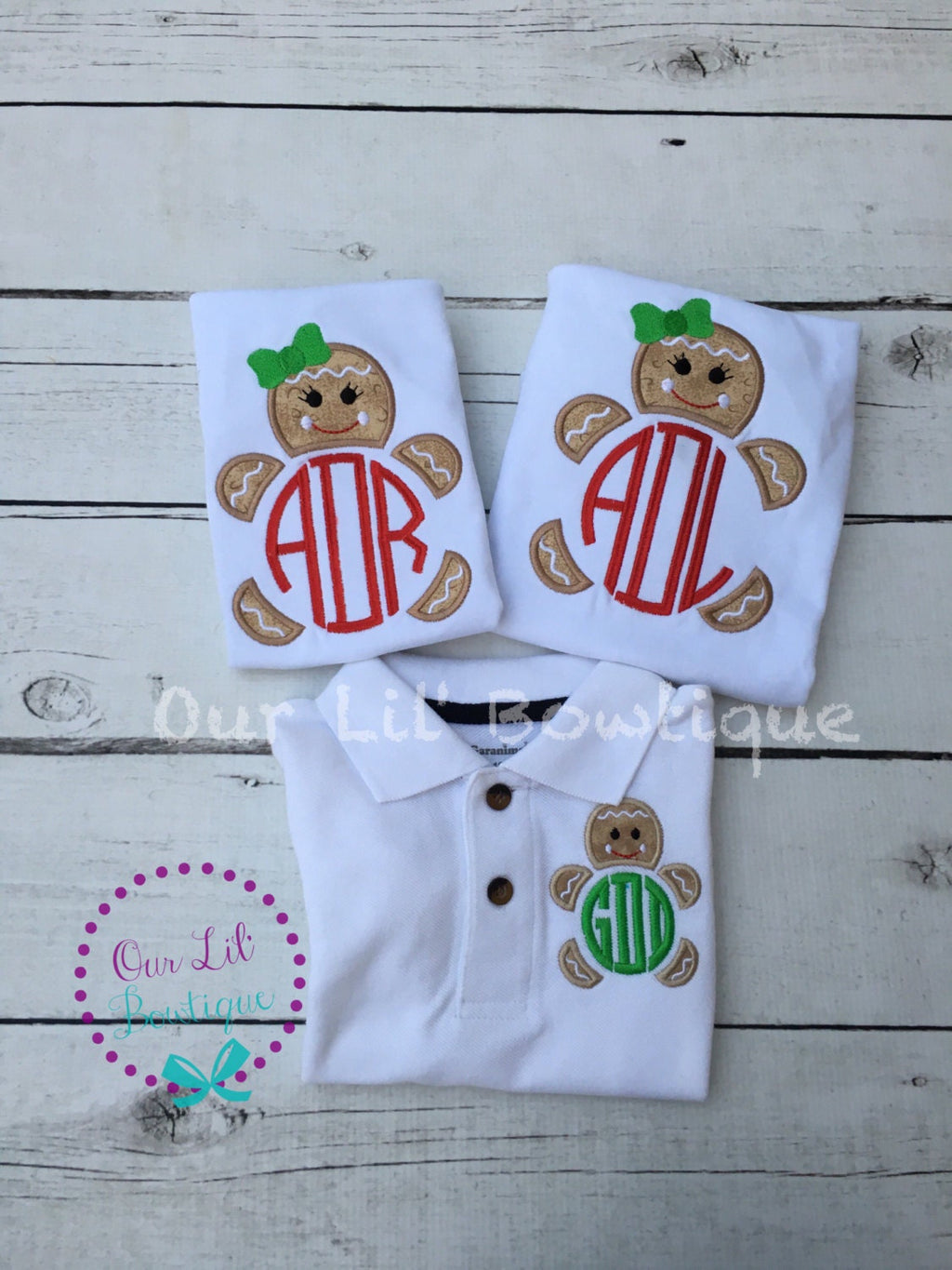 Gingerbread Christmas Applique Shirt or Dress: Monogrammed Holiday Outfit