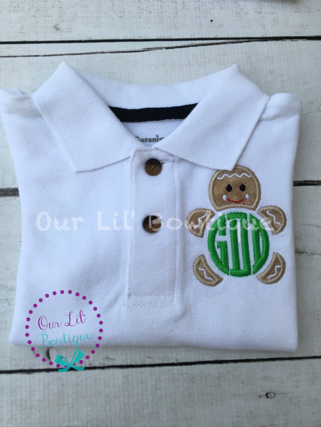 Gingerbread Monogram Polo - Boys Christmas Shirt