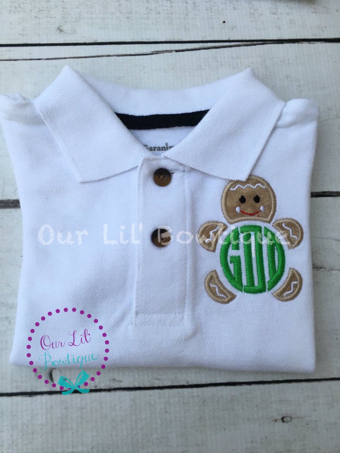 Gingerbread Monogram Polo - Boys Christmas Shirt