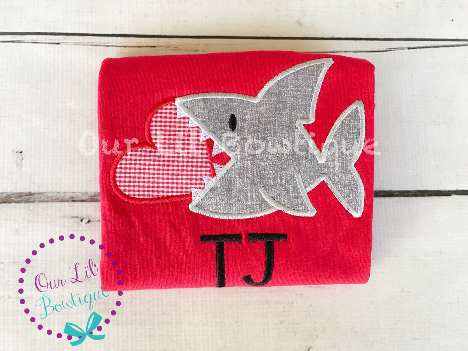 Personalized Valentine Shark Applique Shirt - Boy Valentine's Day