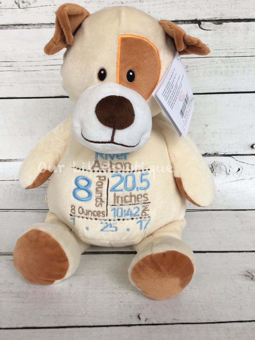 Personalized Stuffed Dog - Subway Art Birth Announcement Cubbie - Baby Gift - New Baby