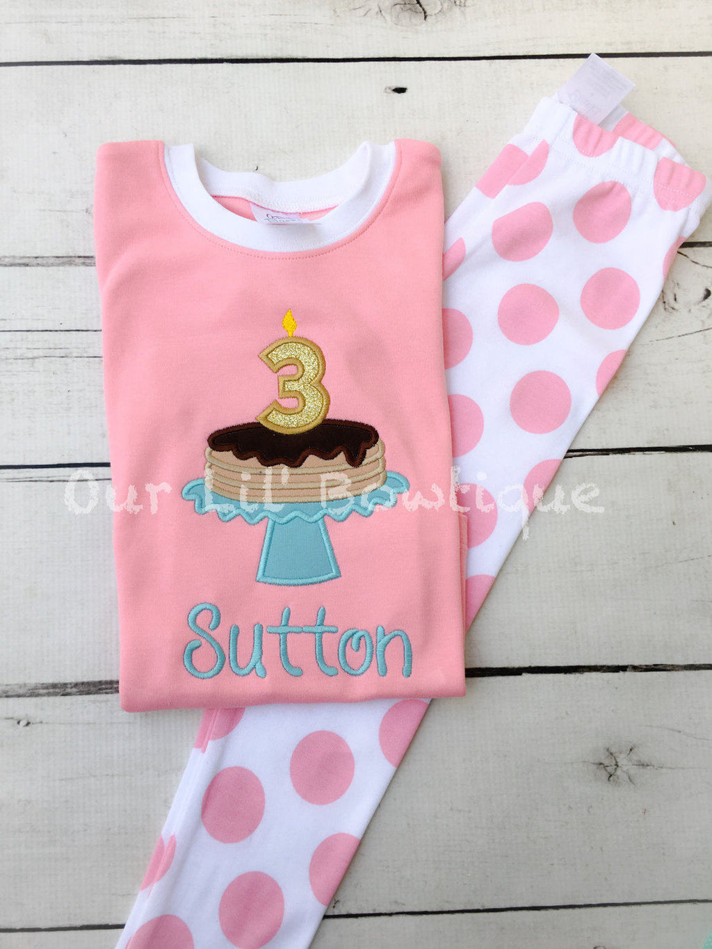 Personalized Pancake Birthday Outfit: Applique Shirt & Striped Leggings