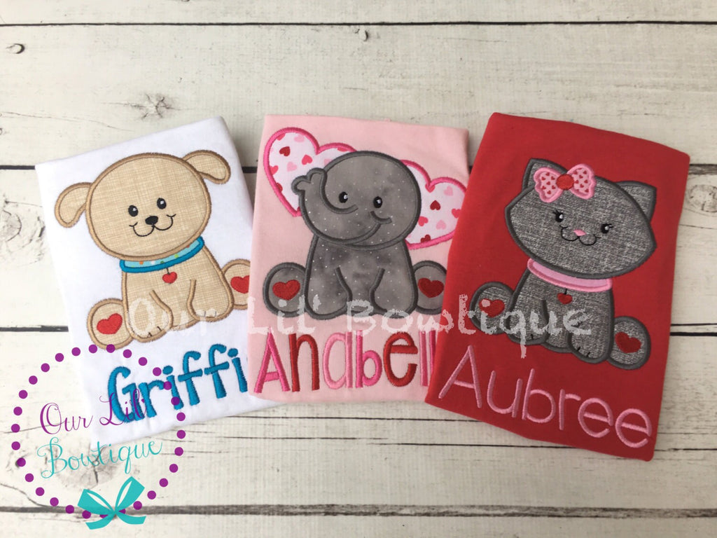 Personalized Valentine Elephant Applique Shirt