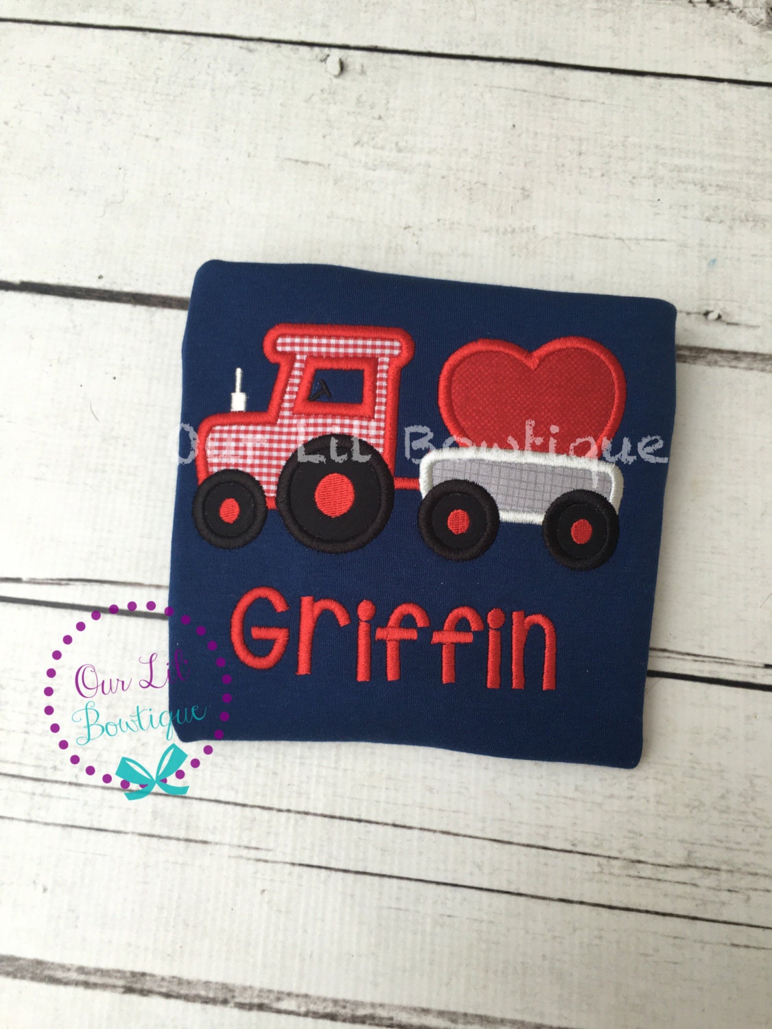 Valentine's Tractor Shirt: Personalized Heart Appliqué