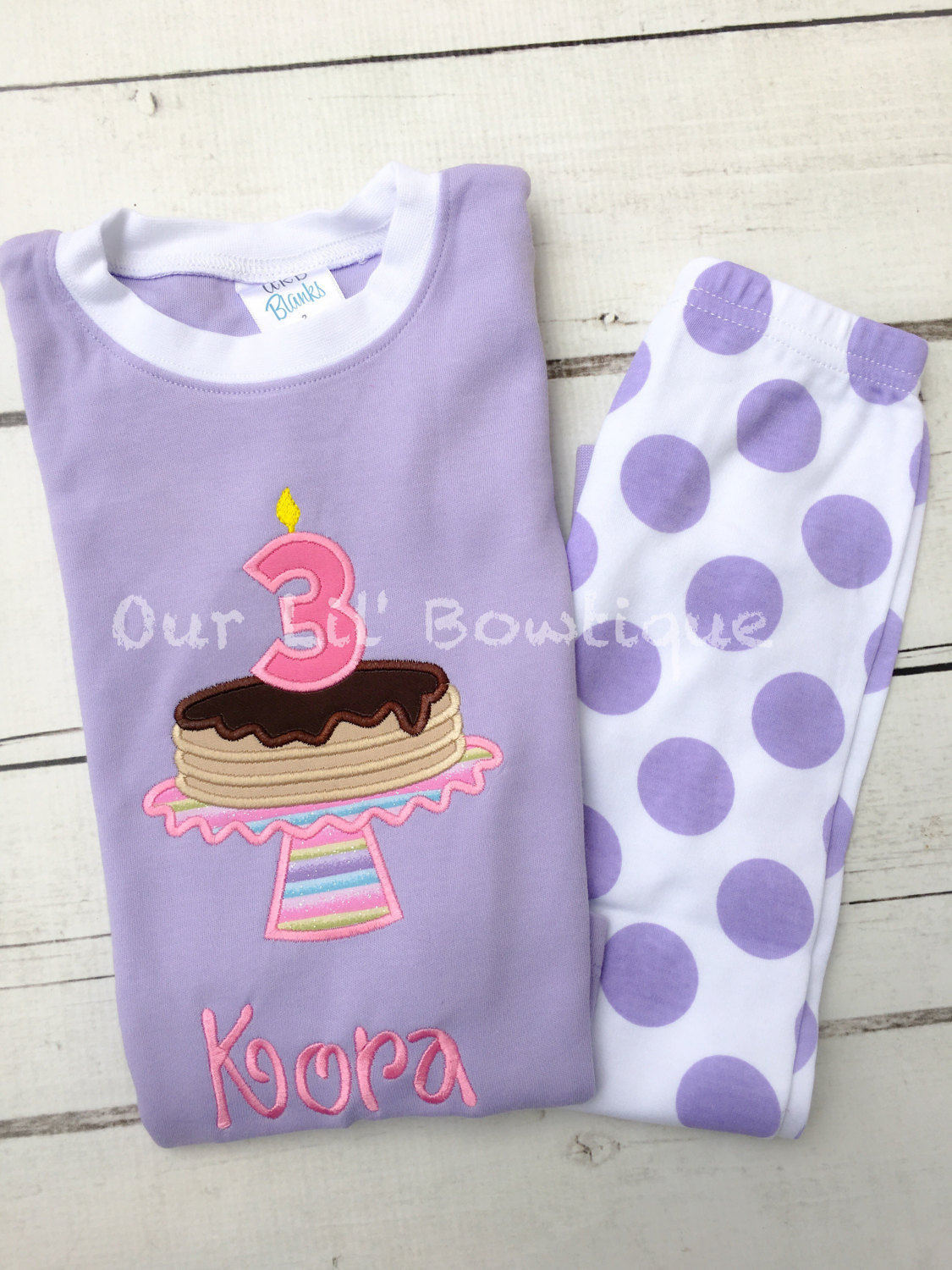 Personalized Pancake Birthday Shirt: Lavender Applique Party Outfit