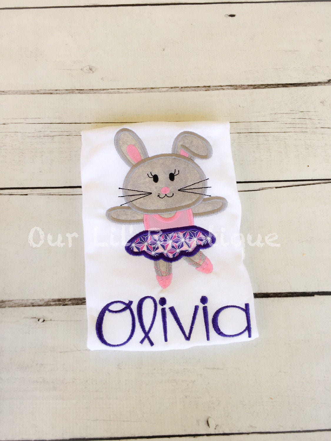 Ballerina Easter Bunny Applique Shirt - Personalized Girls Easter T-Shirt